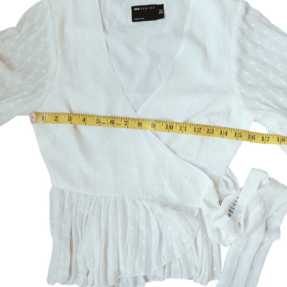Business Casual Top Workwear Office White Swiss Dot Wrap Peplum Blouse Sz 2 - Picture 9 of 11